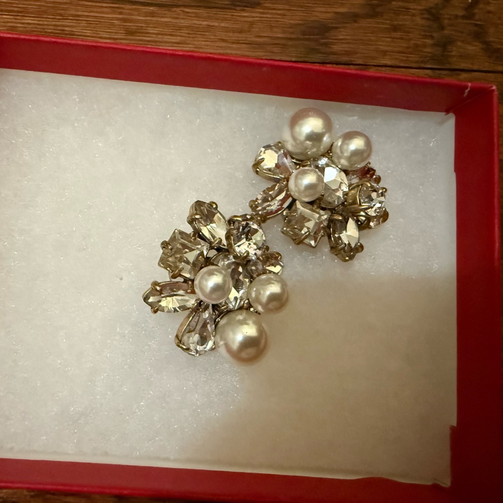 J. Crew Crystal and Pearl Drop Earrings